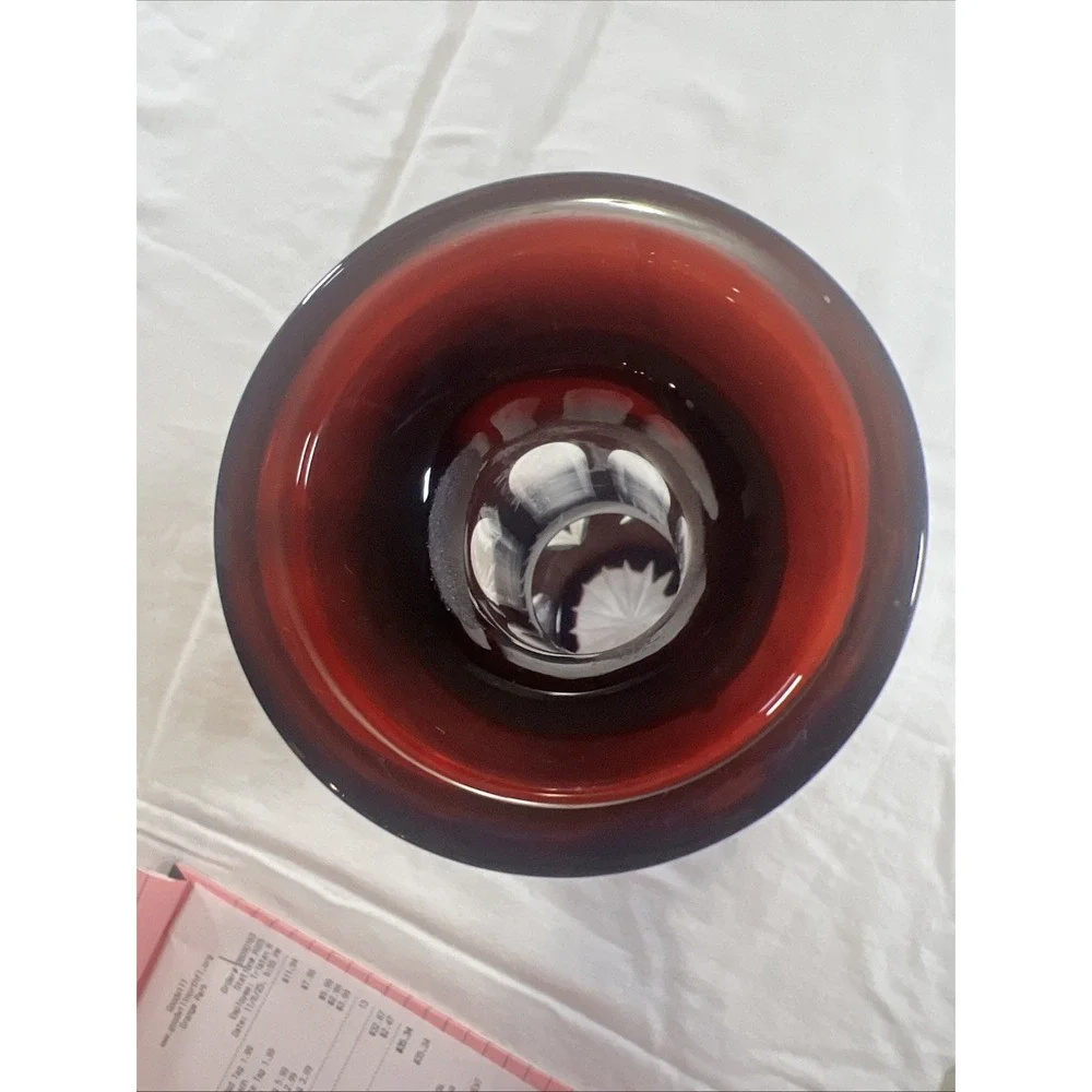 Beautiful Bohemian Ruby Red Cut to Clear Crystal‎ Vase – Hand Cut Floral Design